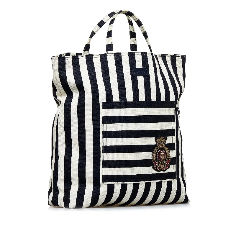 Women Gucci bags with interlocking G hardware for a classic lookWhite Gucci Striped Canvas Tote Bag