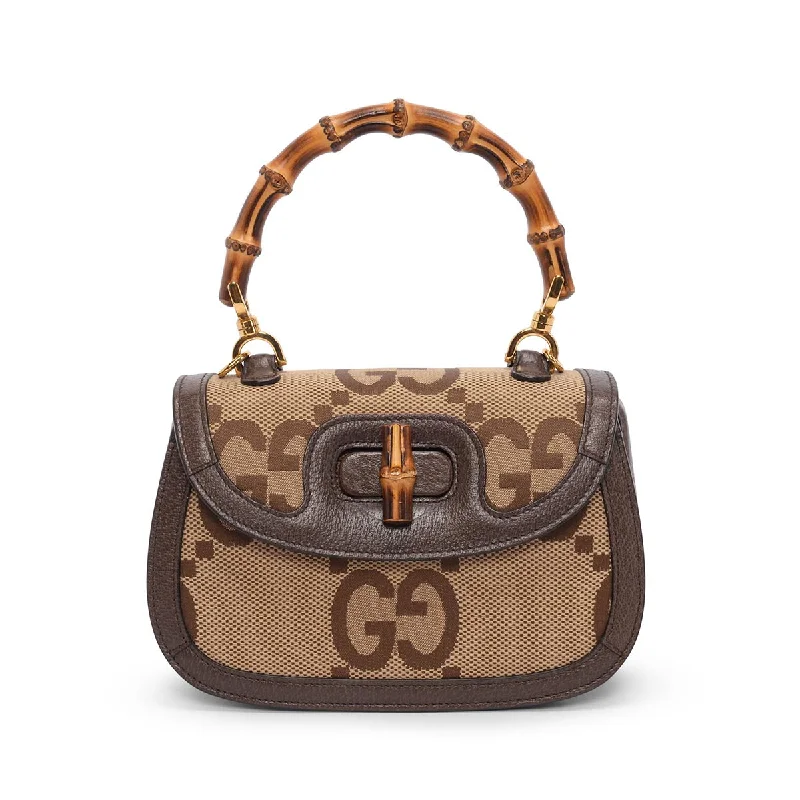 Gucci backpacks for women with a multi - pocket designGucci Brown Jumbo GG Small Bamboo 1947 Bag