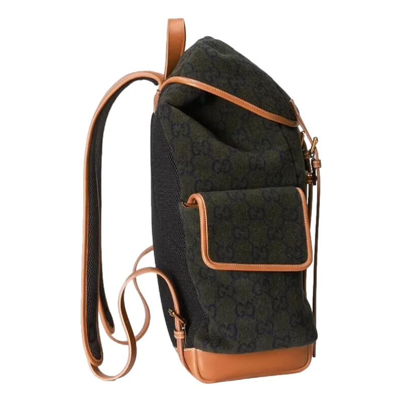 Women Gucci bags with a snap - button closure and a decorative charmGucci Dark Green Wool Guccisima GG Large Backpack