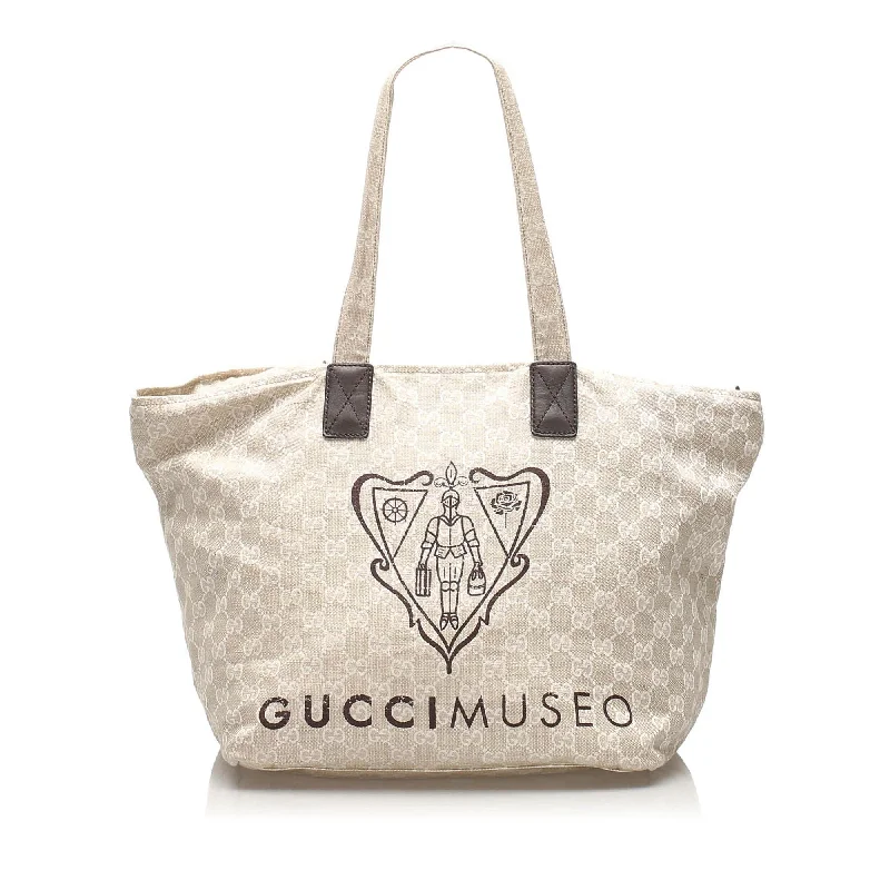 Ladies Gucci shoulder bags with a tassel decorationGucci GG Canvas Museo Tote Bag (SHG-10950)