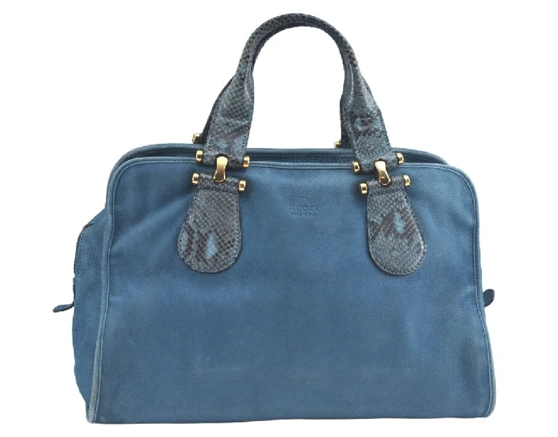 Women Gucci tote bags in GG Supreme canvas for a branded feelAuthentic GUCCI Vintage Tote Hand Boston Bag Leather 323657 Blue 8616H