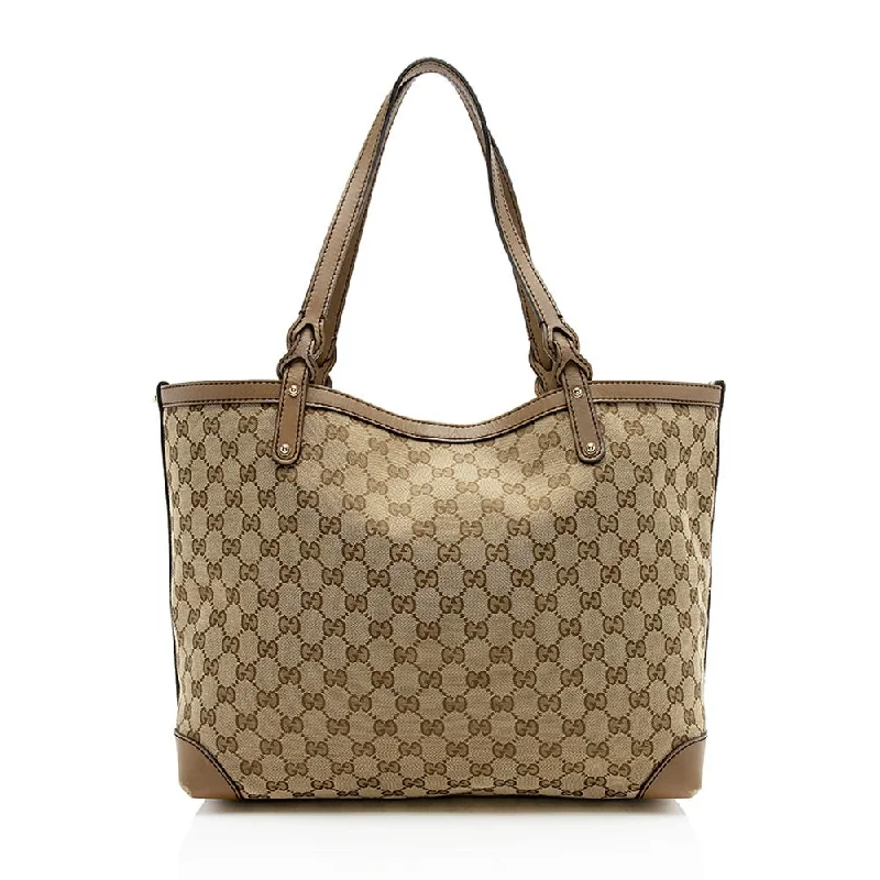 Women Gucci bags with a front - zip pocket for small itemsGucci GG Canvas Craft Medium Tote (SHF-12716)