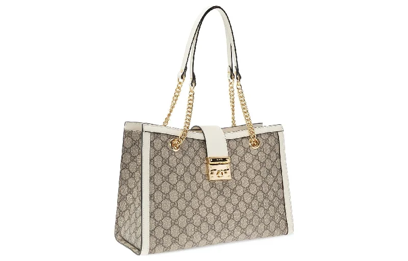 Women Gucci bags with a detachable mirror inside(WMNS) GUCCI Padlock Middle-Sized BackBag White/Brown 479197-KHNKG-9761