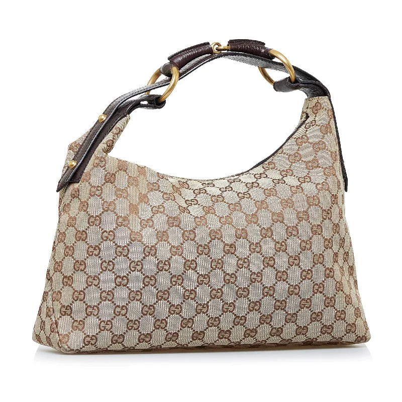 Women Gucci backpacks with a luxurious leather finishGucci GG Canvas Horsebit Hobo (SHG-PLy3yh)