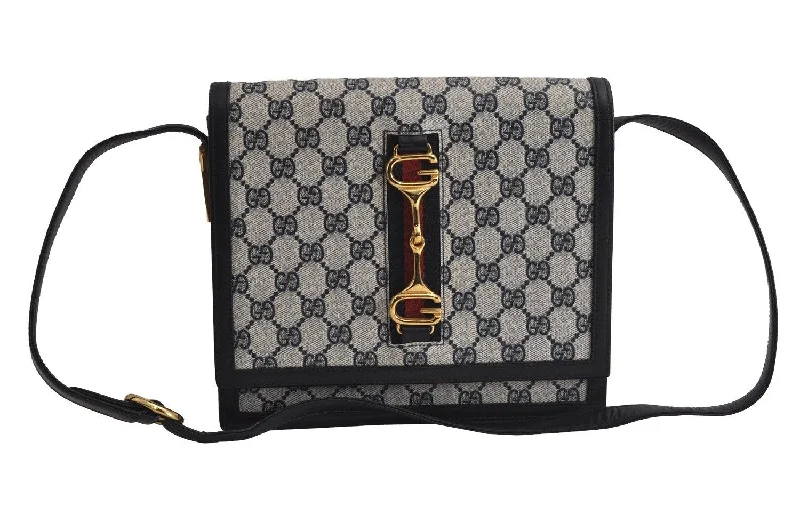 Women Gucci Sylvie bags featuring the signature web stripeAuthentic GUCCI Sherry Line Shoulder Cross Bag GG PVC Leather Navy Junk 7993J