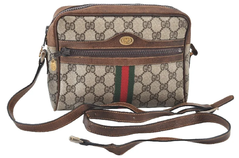 Gucci Marmont bags for women with a snakeskin - effect panelAuth GUCCI Web Sherry Line Shoulder Cross Bag GG PVC Leather Brown Junk J6597