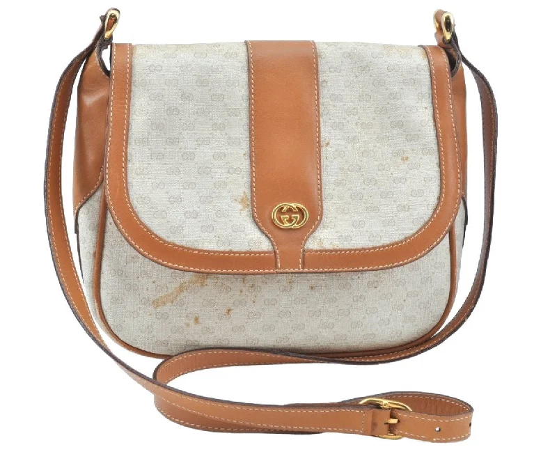 Gucci backpacks for women with a hidden back pocketAuthentic GUCCI Micro GG PVC Leather Shoulder Cross Body Bag White K9493