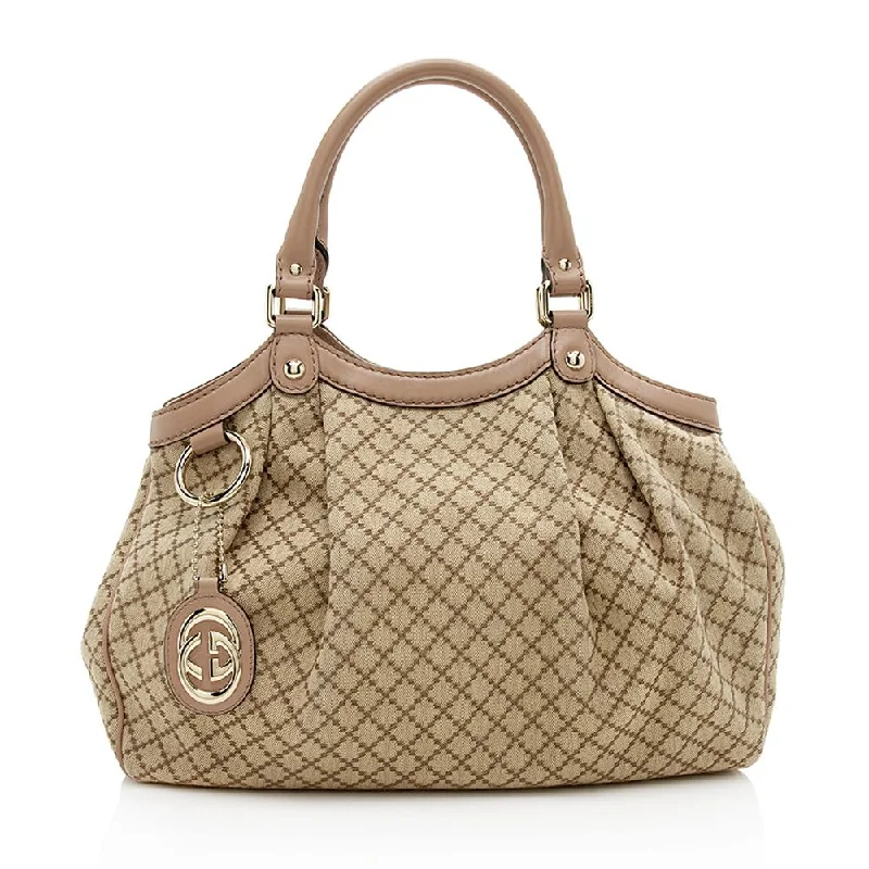 Women Gucci crossbody bags with a woven leather strapGucci Diamante Canvas Sukey Medium Tote (SHF-12389)