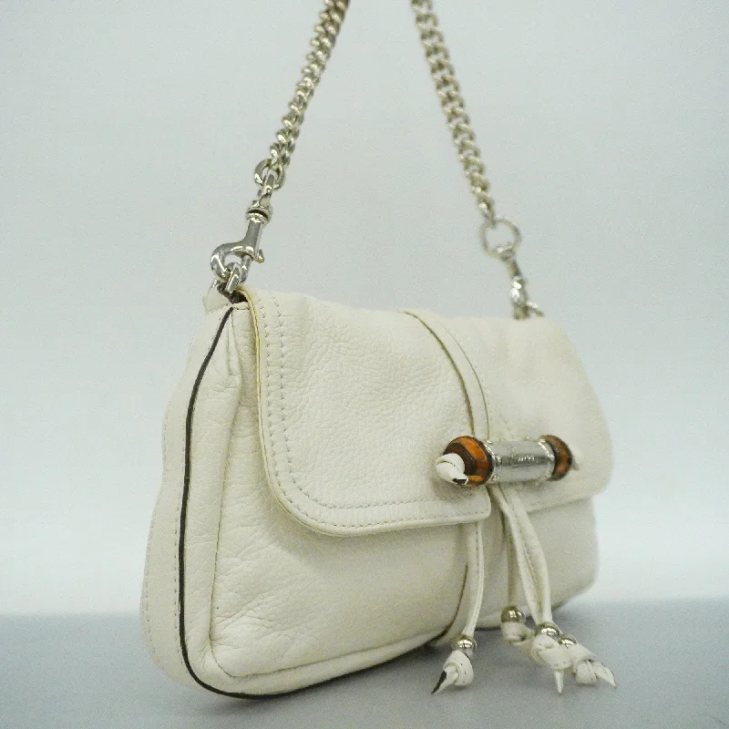 Ladies Gucci shoulder bags with a wide - width strapGucci  Bamboo 235320 Women's Leather Shoulder Bag Ivory