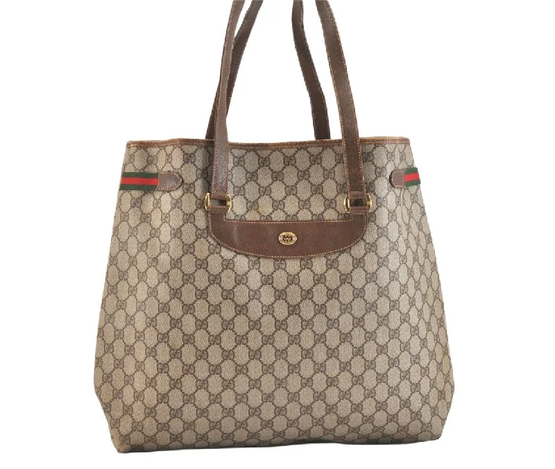 Ladies Gucci Dionysus bags with a detachable shoulder strapAuthentic GUCCI Web Sherry Line Shoulder Tote Bag GG PVC Leather Brown 7440K