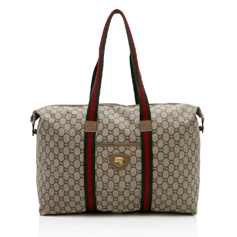 Women Gucci crossbody bags with a keychain holderGucci Vintage GG Plus Web Travel Tote (SHF-12208)