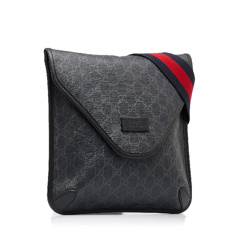 Women Gucci Sylvie bags with a detachable ribbon detailGucci GG Supreme Envelope Web Crossbody Bag (SHG-XQKQ70)