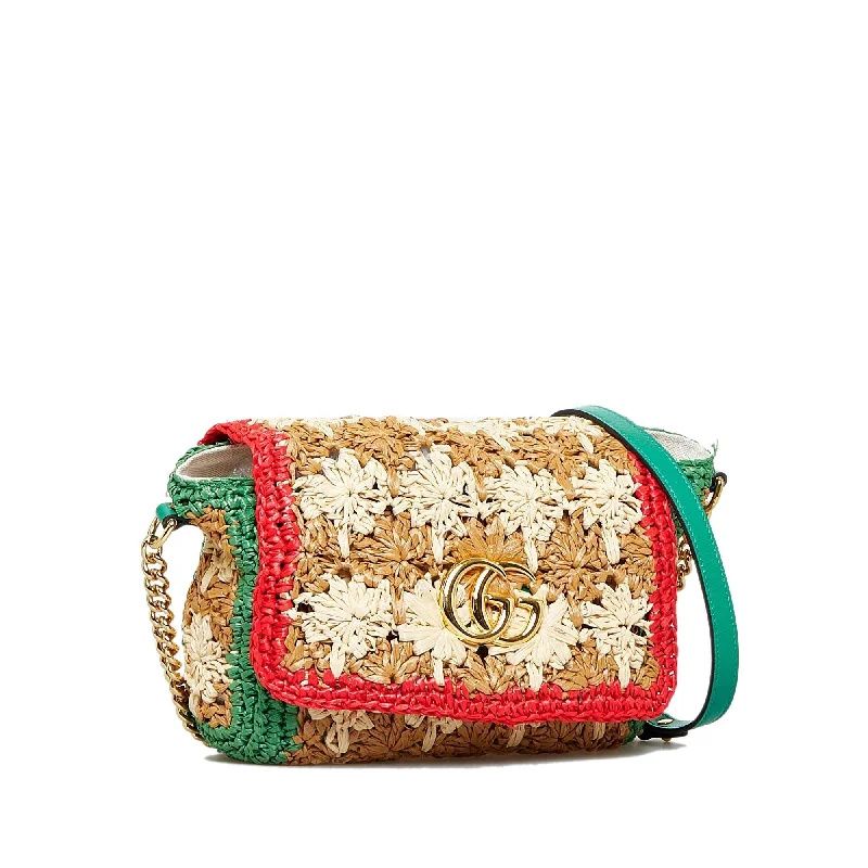 Women Gucci bags with a zippered interior pocketGucci Small Raffia GG Marmont Crossbody (SHG-aHeBXr)