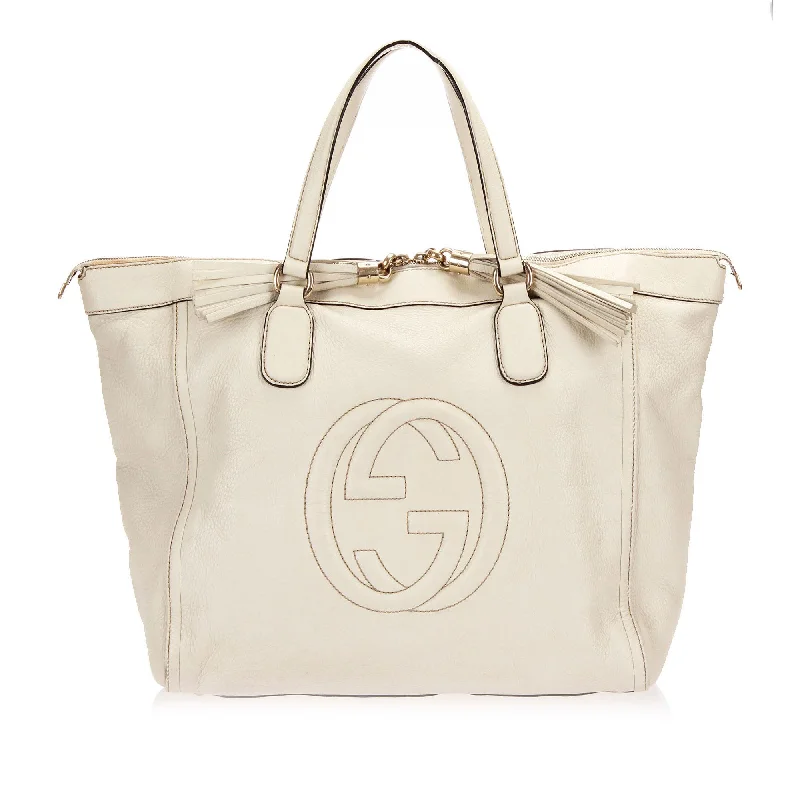 Gucci handbags for women with a metal - framed claspGucci Leather Soho Working Tote (SHG-12481)