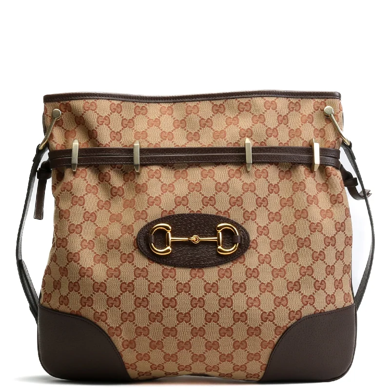 Ladies Gucci handbags with a detachable coin purse insideGUCCI GG Canvas Large Horsebit 1955 Messenger - Brown