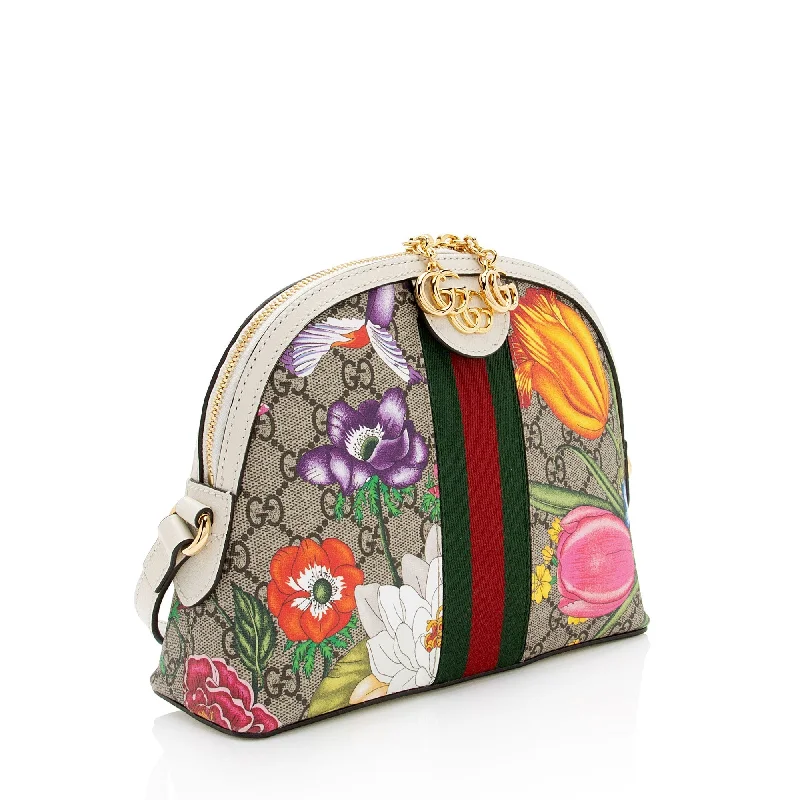 Gucci backpacks for women with a multi - pocket designGucci GG Supreme Flora Ophidia Dome Small Shoulder Bag (SHF-SigiTb)