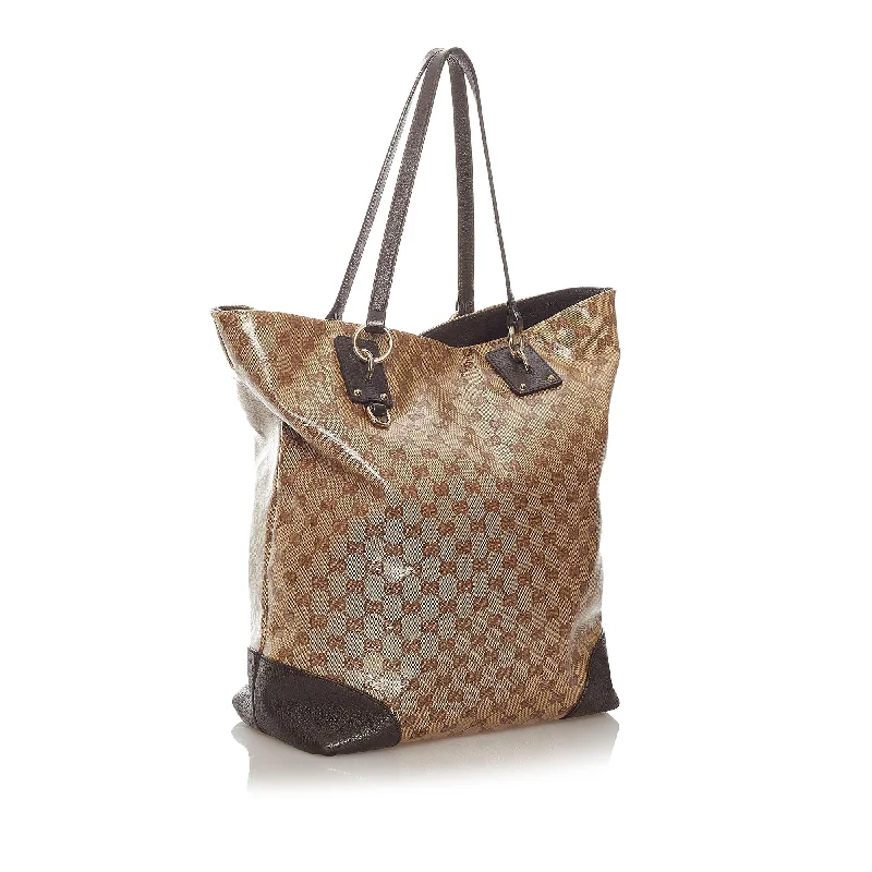 Gucci handbags for women with a back - zip pocketBrown Gucci GG Crystal Charm Tote Bag