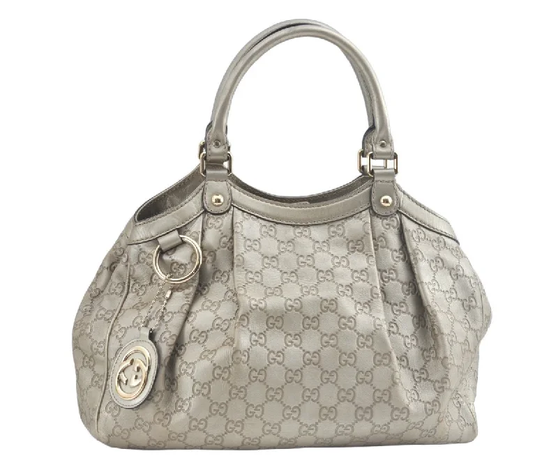 Women Gucci Sylvie bags featuring the signature web stripeAuthentic GUCCI Sukey Guccissima Hand Bag GG Leather 211944 Silver L0189