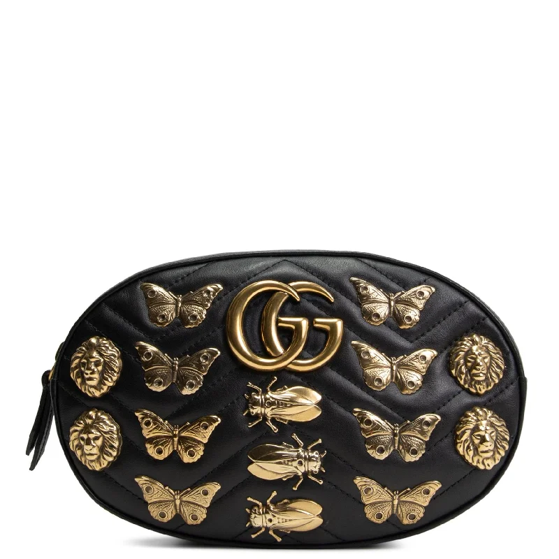 Ladies Gucci shoulder bags with a magnetic - closure flapGUCCI GG Marmont Animalier Belt Bag -Black