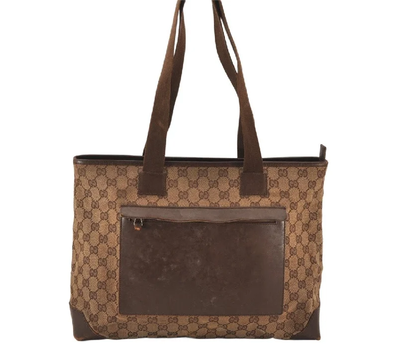 Women Gucci Sylvie bags with a leather - wrapped handleAuthentic GUCCI Vintage Shoulder Tote Bag GG Canvas Leather 0190426 Brown 7726K