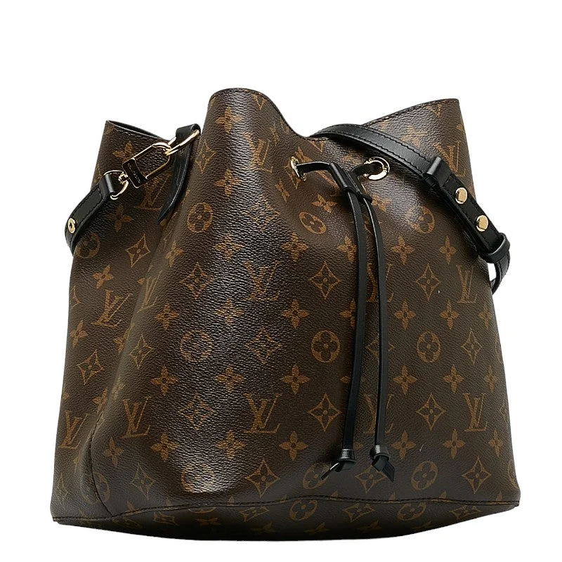 Louis Vuitton bags with a chain - link trim and a leather body for a modern edgeLouis Vuitton Monogram Neonoe Handbag M44020 Brown Noir Black PVC Leather  Louis Vuitton