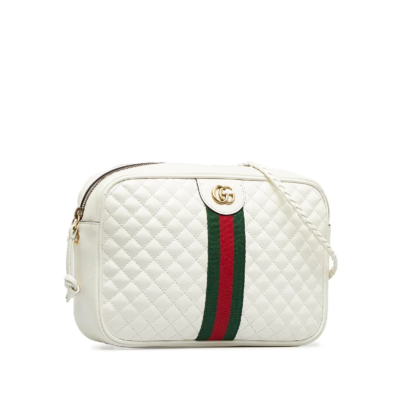 Gucci tote bags for women with a double - handle designGucci Small Leather Web Trapuntata Crossbody (SHG-2gYJQ8)