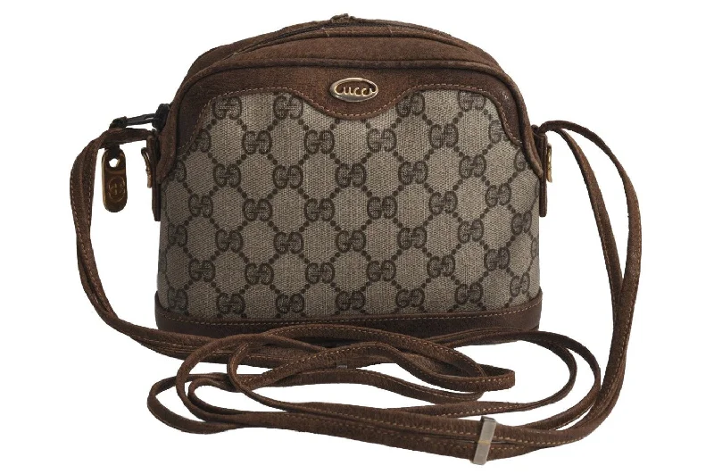 Gucci handbags for women with a patent - leather finishAuthentic GUCCI Shoulder Cross Body Bag Purse GG PVC Leather Brown 8099J