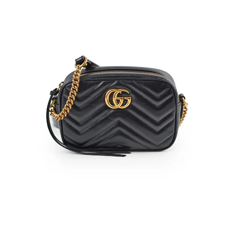 Gucci tote bags for women with a double - handle designGucci Marmont Matelassé Mini Bag in Black Leather