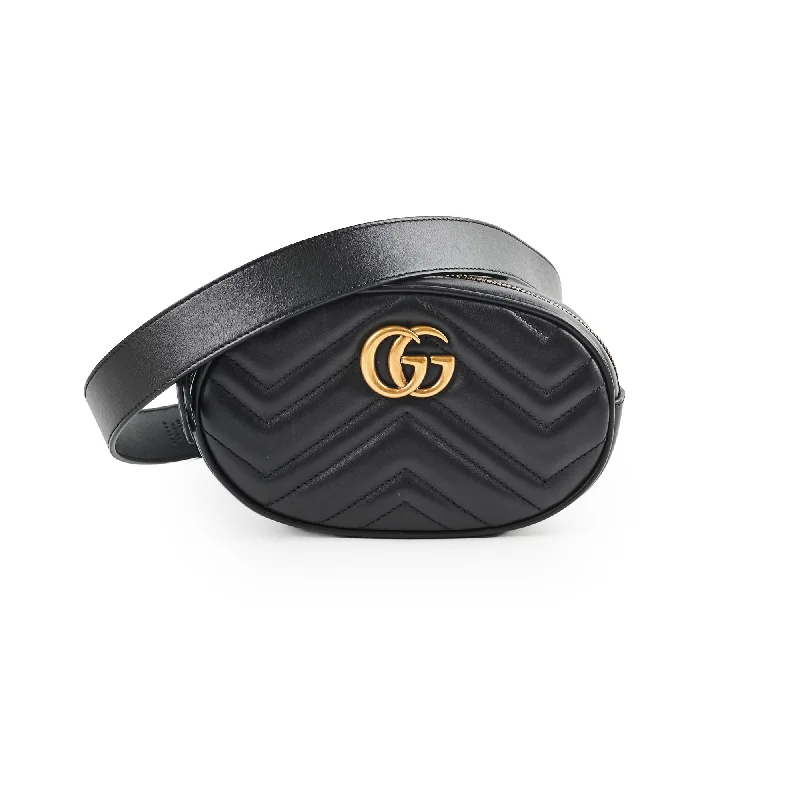 Gucci Marmont bags for women with gold - toned hardwareGucci Matelassé Mini GG Marmont Black Belt Bag