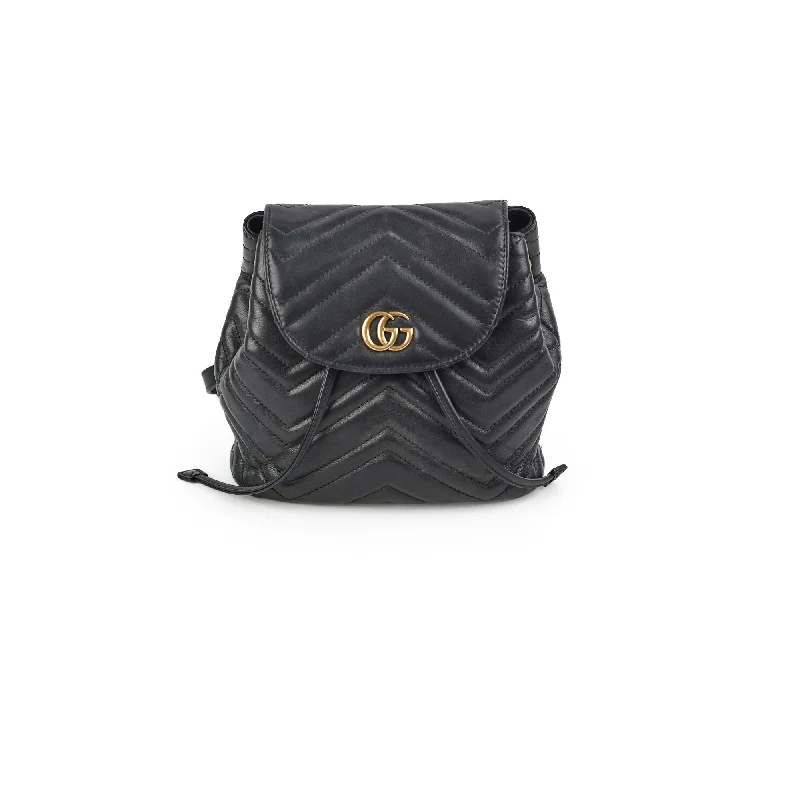 Gucci tote bags for women with a double - handle designGucci GG Marmont Leather Backpack Black