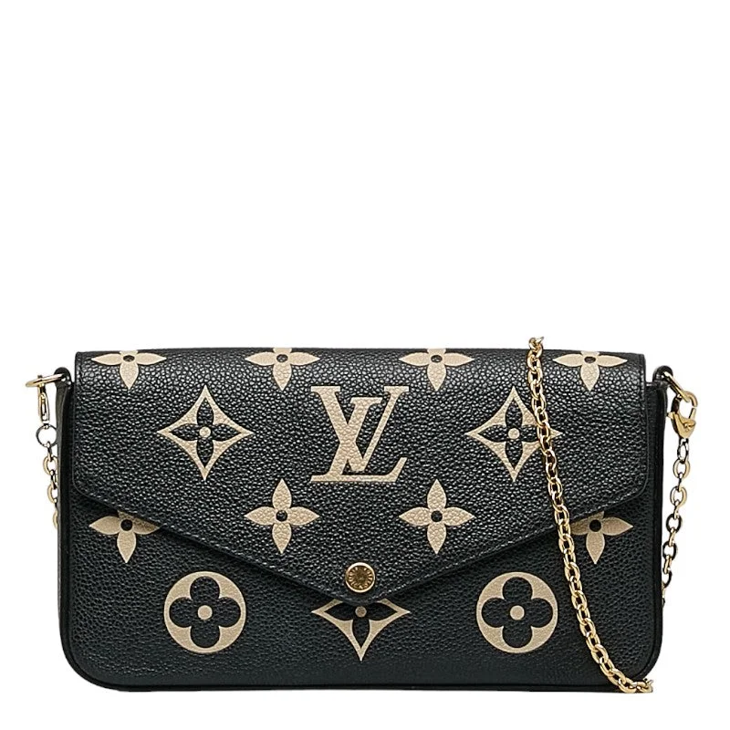 Ladies Louis Vuitton Petite Malle bags with a star - shaped charm for cutenessLouis Vuitton Monogram Emplant Poschet Felice Chain Shoulder Bag M80482 Black Beige Leather Ladies Louis Vuitton