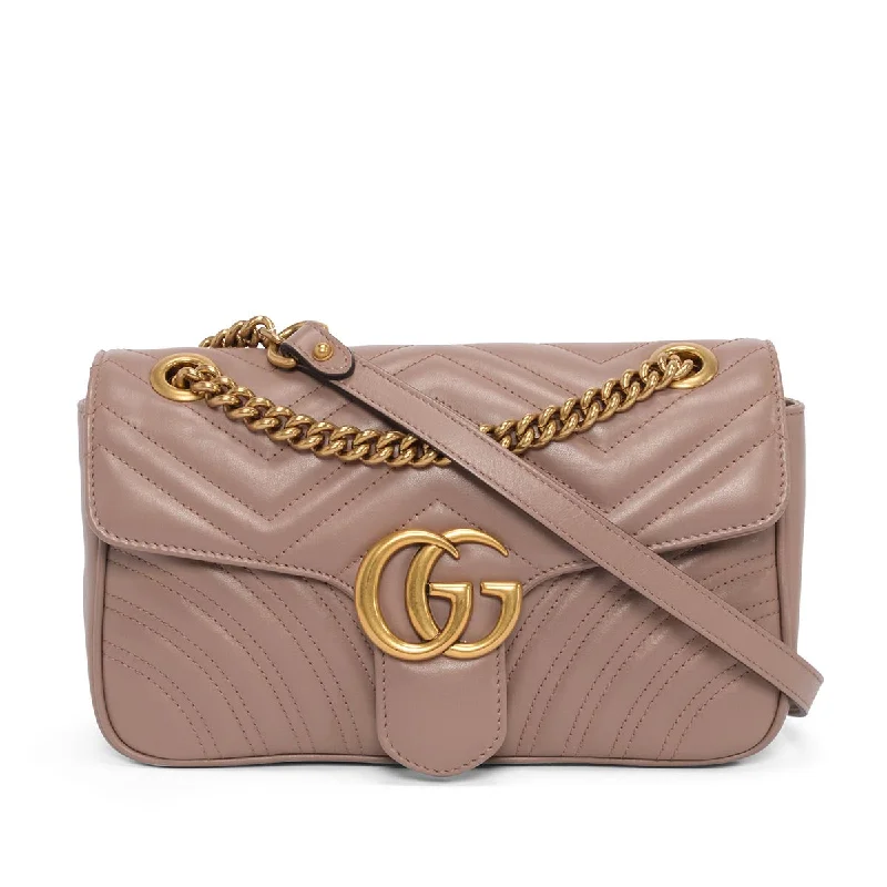 Women Gucci bags with a front - zip pocket for small itemsGucci Dusty Pink Matelasse Small GG Marmont Bag