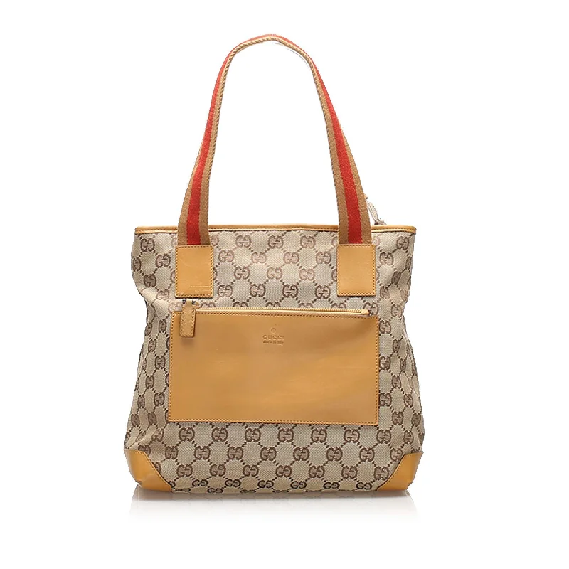 Women Gucci Sylvie bags with a monogram - embossed leatherGucci GG Canvas Tote Bag (SHG-11826)