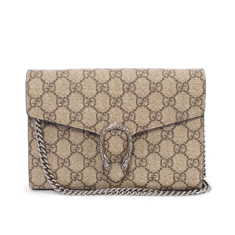 Women Gucci bags with a detachable mobile phone holderGucci Beige GG Supreme Dionysus Wallet on Chain