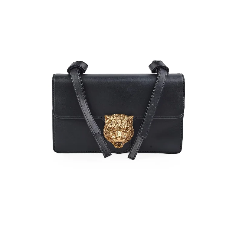 Women Gucci bags with a zip - around closure for securityGucci Black Animalier Leather Shoulder Bag