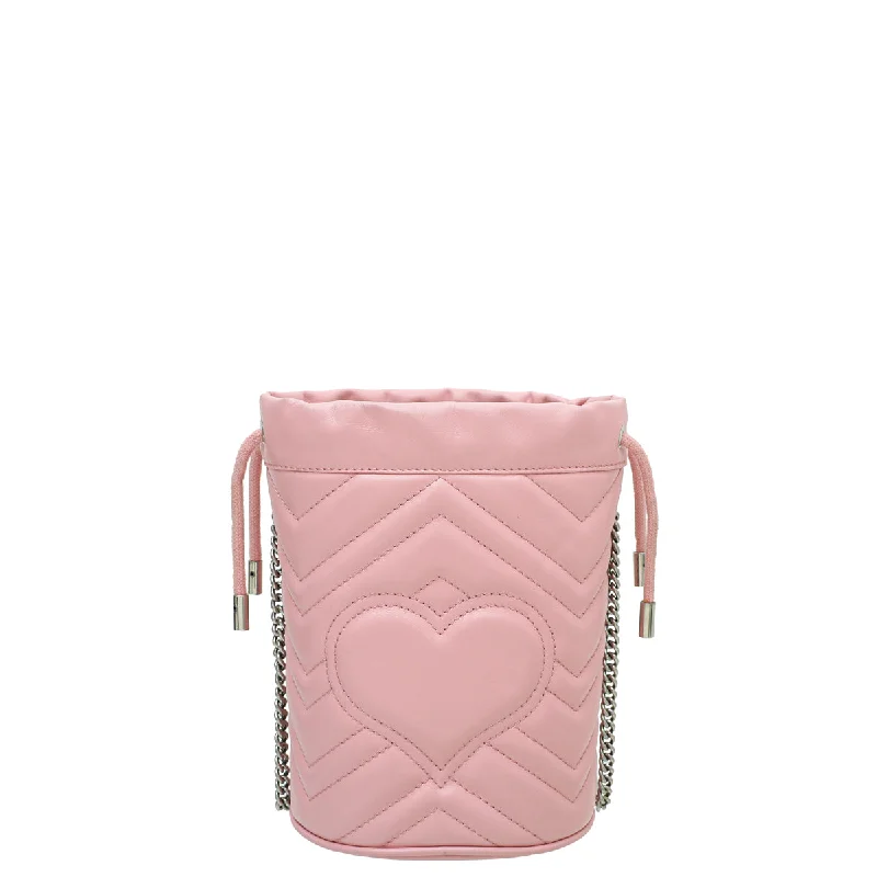 Women Gucci bags with a detachable mirror insideGucci Pink GG Marmont Mini Bucket Bag