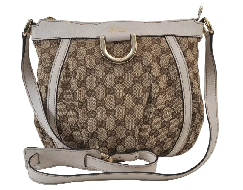 Women Gucci bags with a front - flap pocket for quick - access itemsAuthentic GUCCI Abbey Shoulder Cross Bag GG Canvas Leather 203257 Brown 0725K