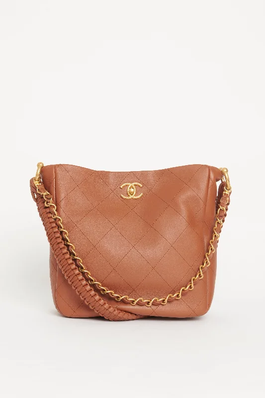 Chanel Luxury Handbag for High - End Events2023 Brown Calfskin Quilted Braided Handle Chain Hobo