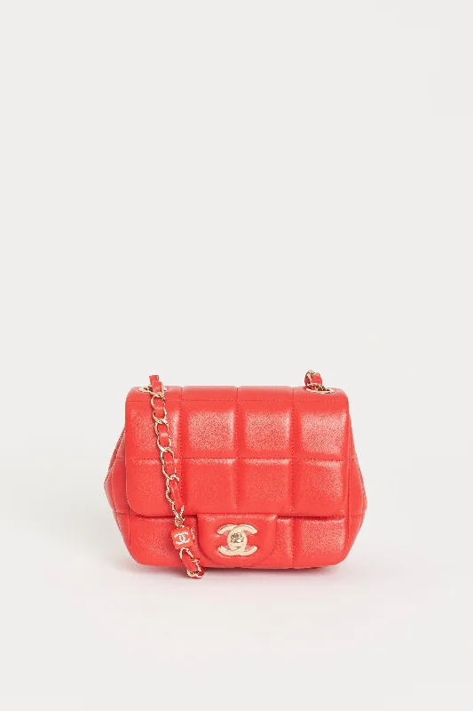 Chanel All - Match Handbag for Versatile Styling2023 Red Quilted Lambskin Preowned Monacoco Flap Crossbody Bag