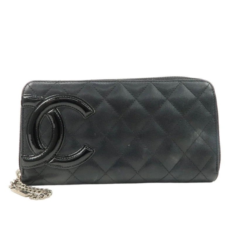 Chanel All - Match Handbag for Versatile StylingCHANEL Cambon Line Patent Leather Round Zipper Long Wallet A50078