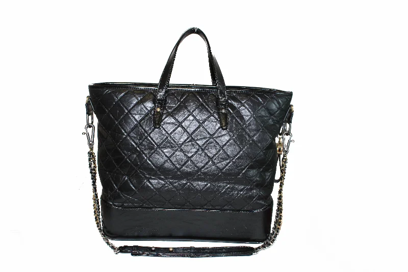 Chanel Designer Handbag with Unique DesignAuthentic Chanel Black Aged Calfskin Quilted Large Gabrielle Shopping Tote