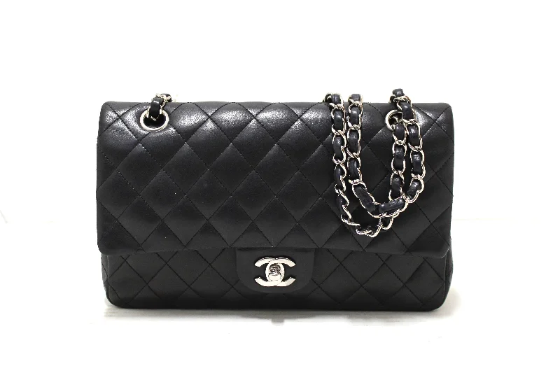 Chanel Designer Handbag with Unique DesignAuthentic Chanel Black Lambskin Leather Medium Classic Flap Chain Bag