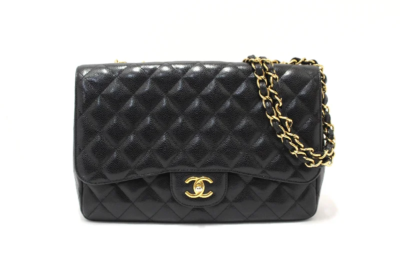 Chanel Small Crossbody Bag for TravelAuthentic Chanel Black Quilted Caviar Leather Classic Jumbo Single Flap Bag