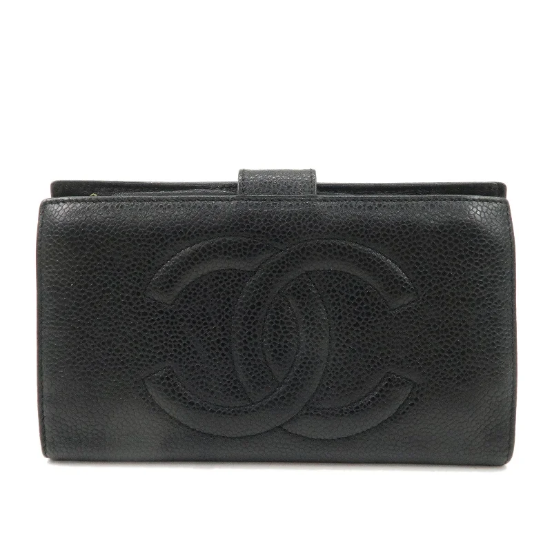 Chanel Luxury Handbag for High - End EventsCHANEL Caviar Skin COCO Mark Bi-fold Wallet Black A01429