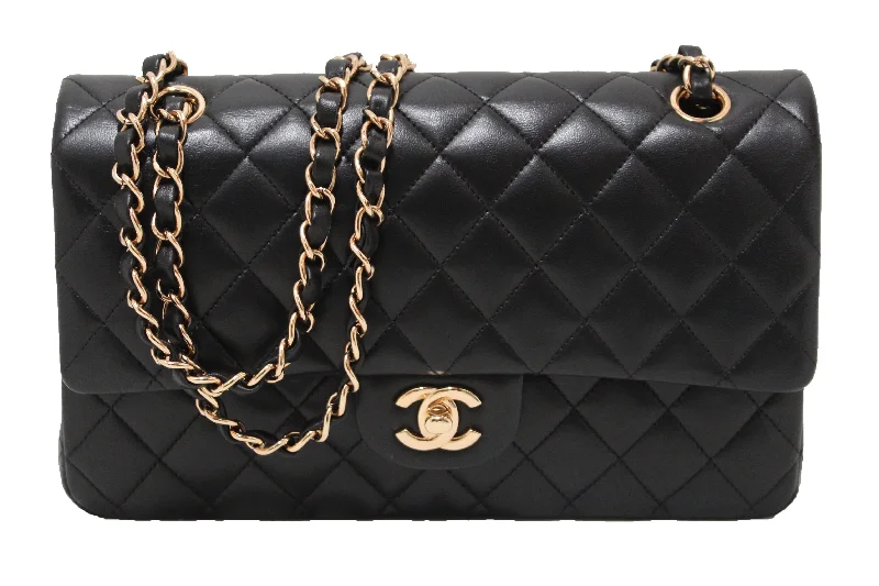 Chanel Classic Flap Bag for Evening PartyAuthentic Chanel Classic Black Quilted Lambskin Leather Classic Medium Double Flap Bag