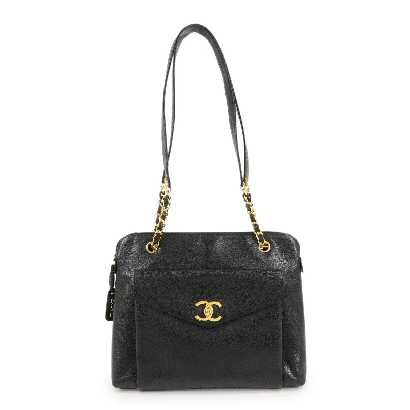 Chanel Chain Strap Handbag for Everyday UseCHANEL COCO Mark Caviar Skin Chain Tote Bag Black Gold