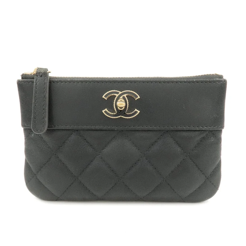 Chanel All - Match Handbag for Versatile StylingCHANEL Matelasse Lamb Skin Coco Mark Pouch Black Gold