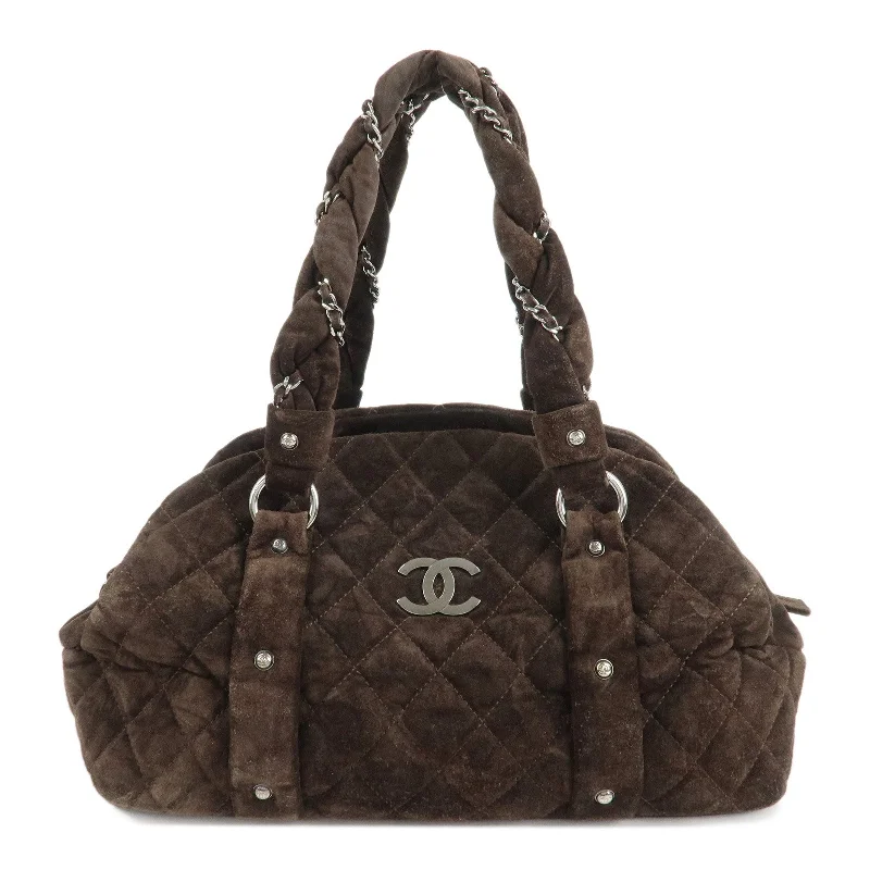 Chanel Quilted Leather Shoulder Bag for FashionistasCHANEL Matelasse Suede Boston Bag Brown Silver Hardware