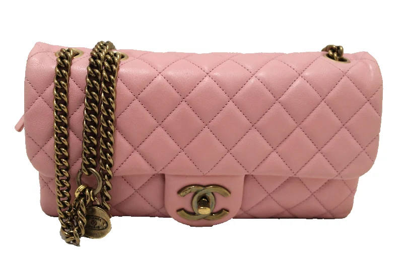 Chanel Medium Tote Bag for Office LadiesAuthentic Chanel Pink Calfskin Leather Zipped Back Pocket Calfskin Flap Bag