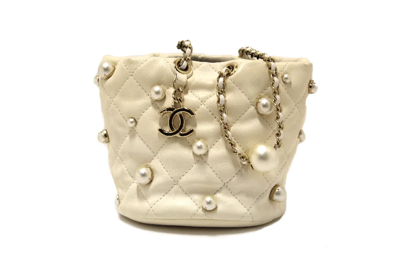 Chanel Medium Tote Bag for Office LadiesAuthentic Chanel Quilted Lambskin with Pearls Mini Drawstring Bucket Bag